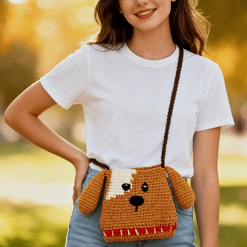 Handmade Crochet Dog Crossbody Bag - Image 2