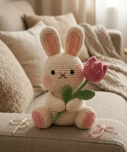 Handmade Crochet Bunny with Tulip