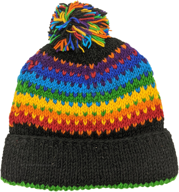 Handmade Rainbow Knit Pom Pom Beanie
