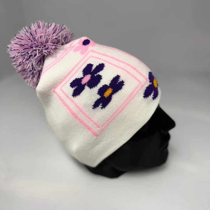 Handmade Floral Pom Pom Knit Beanie