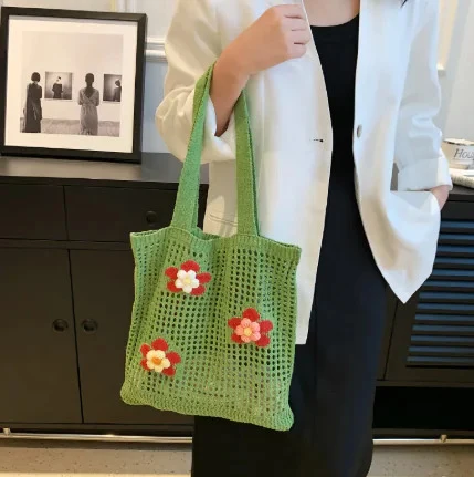 Handmade Crochet Floral Mesh Tote Bag - Image 2