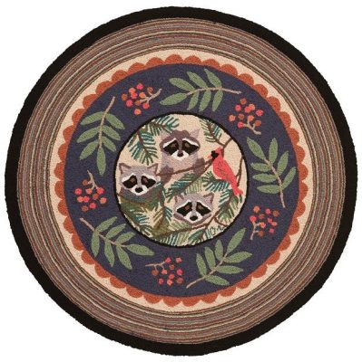 Handmade Woodland Raccoon Round Rug
