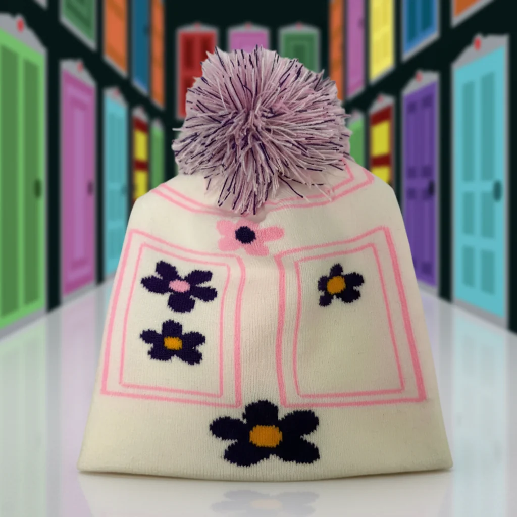 Handmade Floral Pom Pom Knit Beanie - Image 3